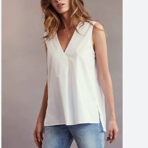 Harshman Aria Tank Sleeveless White Blouse VNack Sleeveless Top Cotton NWOT